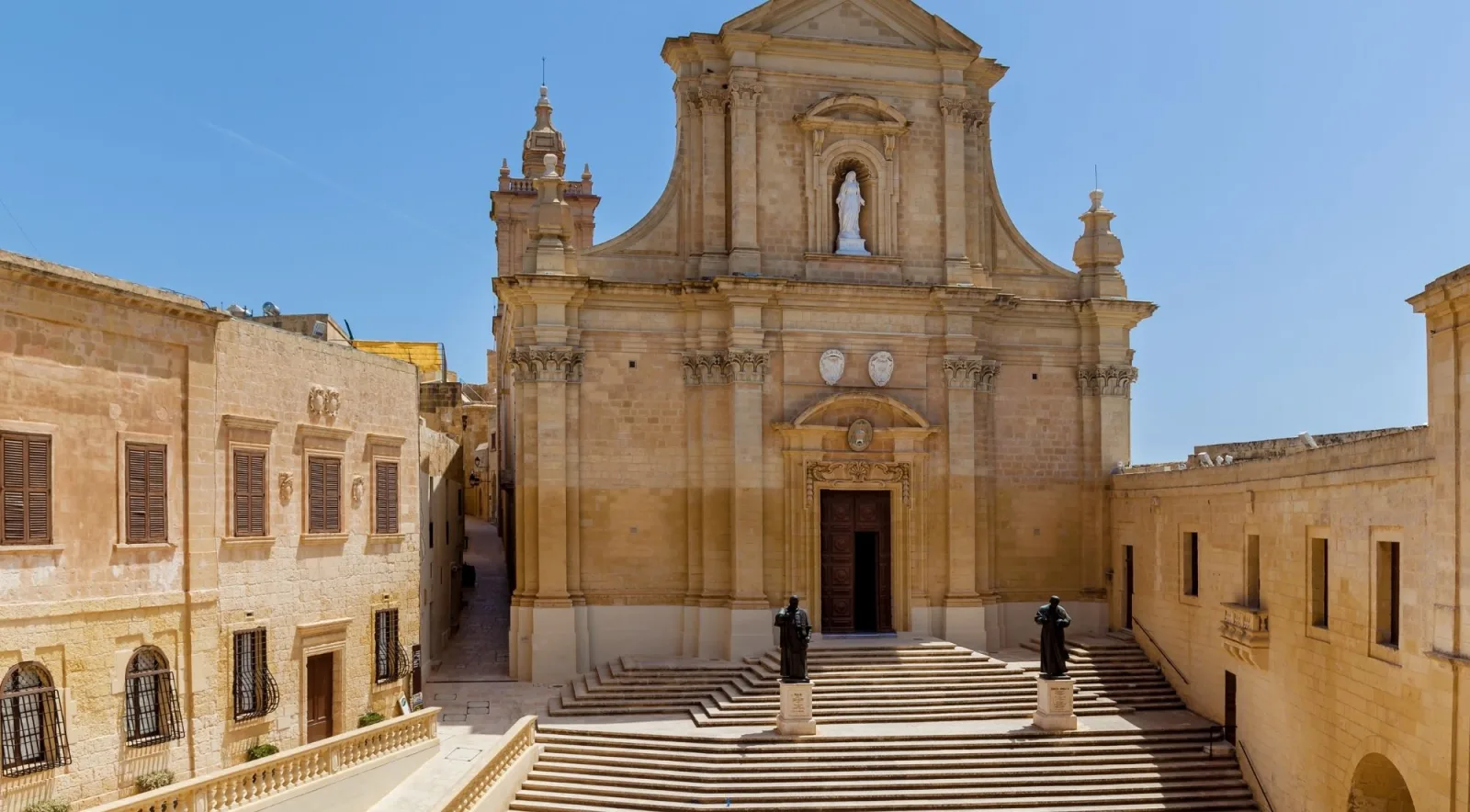 Stepped square in front of the baroque Cathedral of the Assumption inside the Gozo Citadel