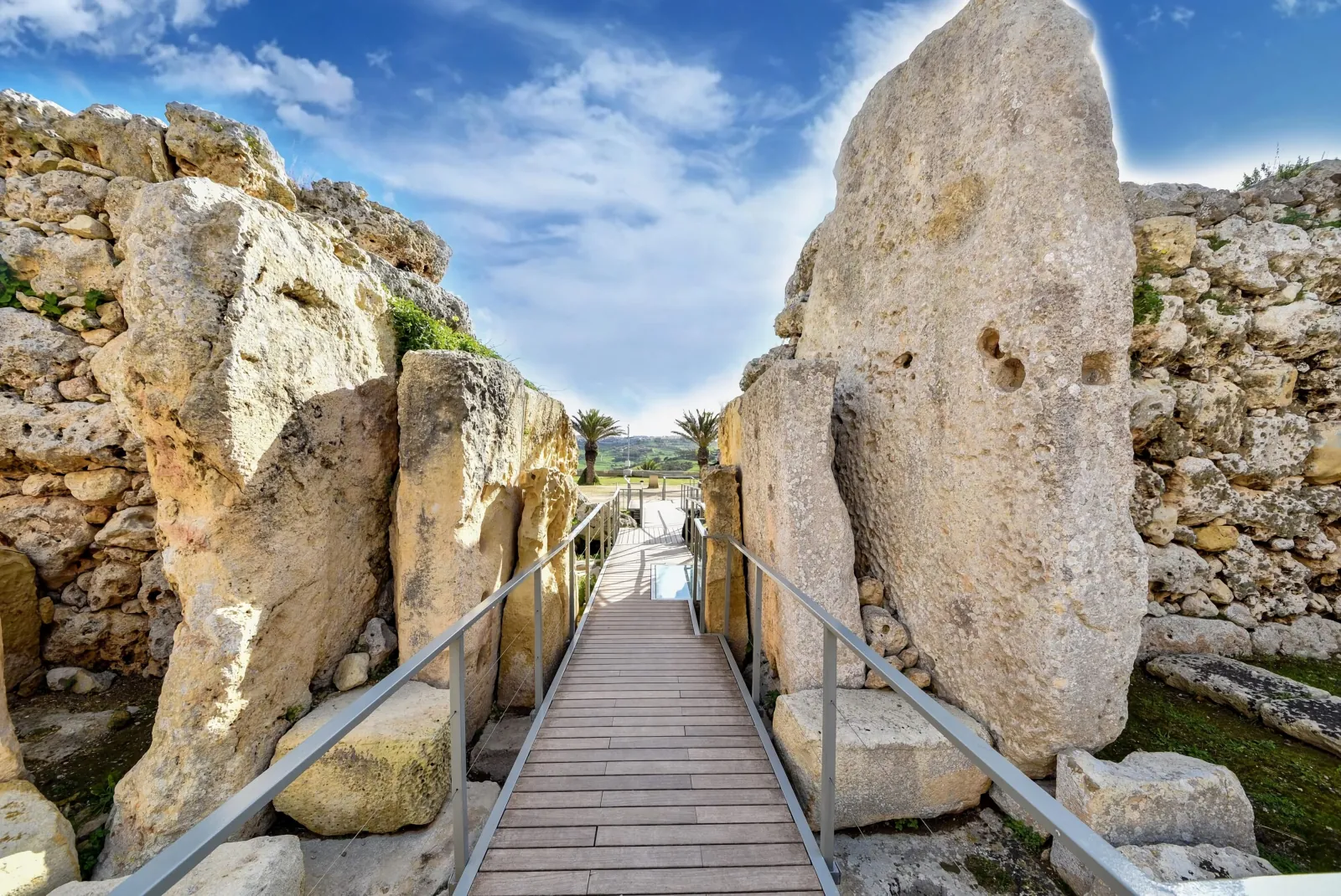 Walkway running between the standing megaliths at the Ġgantija Temples