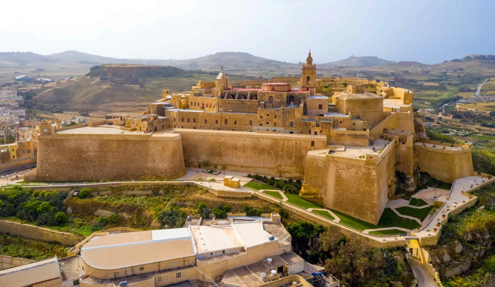 Aerial view of the Cittadella fortress above Victoria on Gozo